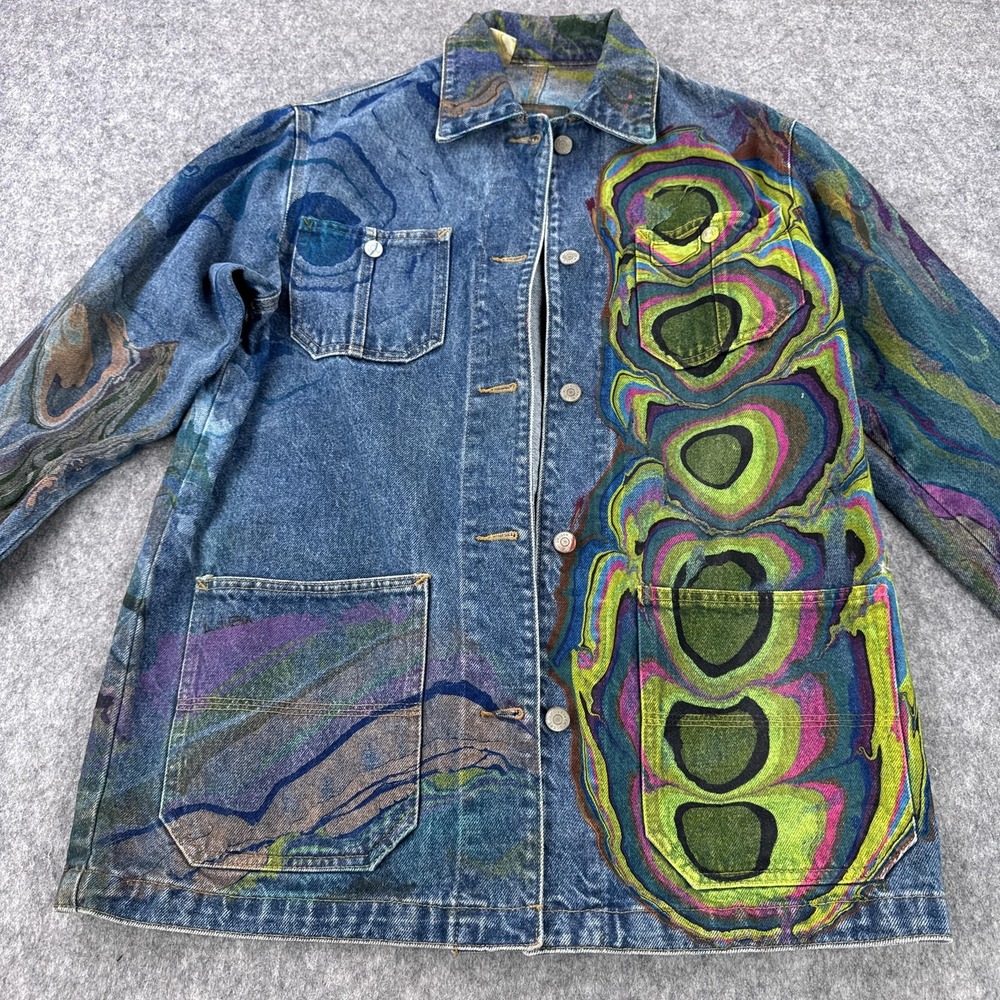 Polo Ralph Lauren Jeans Chore Jacket Womens Small Denim Hand Painted LUBA Art
